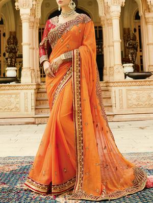 Zari And Resham Embroidery saree with blouse - 15429881 - Standard Image - 1