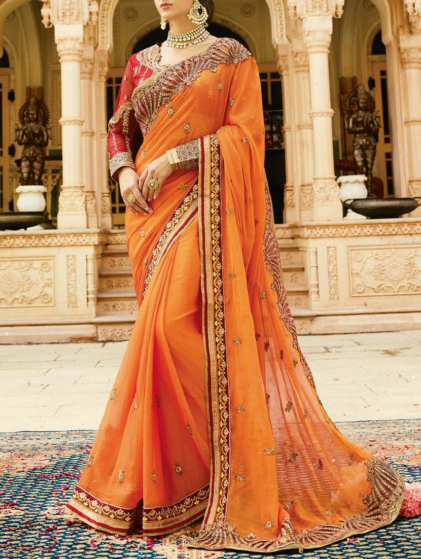 Zari And Resham Embroidery saree with blouse - 15429881 - Zoom Image - 1