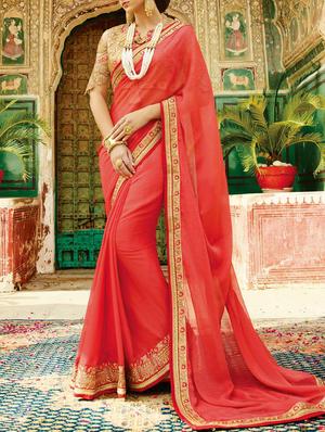 Golden zari bordered saree with blouse - 15429885 - Standard Image - 1