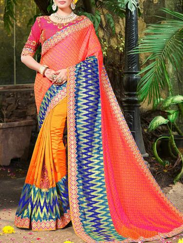 Dual tone jacquards half and half saree with blouse - 15429891 - Very Small Image - 1