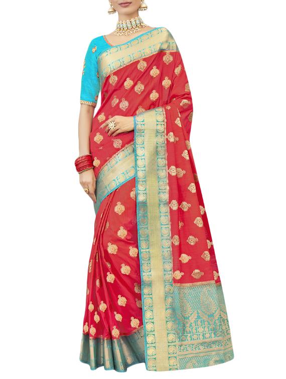 Golden zari woven saree with blouse - 15429898 - Zoom Image - 1