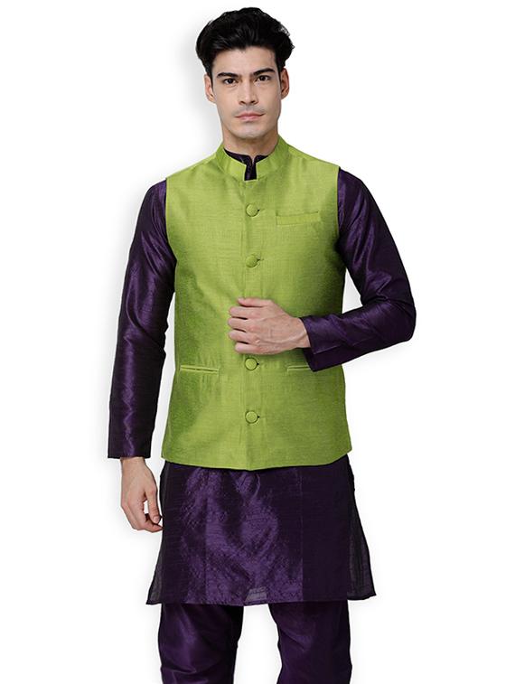 green rayon nehru jacket - 15429950 - Zoom Image - 1