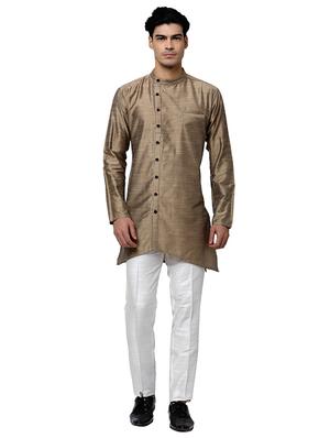 brown cotton blend asymmetric kurta - 15429955 - Standard Image - 1