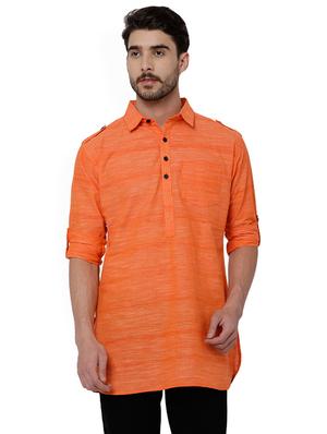 orange cotton short kurta - 15429960 - Standard Image - 1