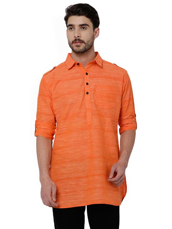 orange cotton short kurta - 15429960 - Zoom Image - 1