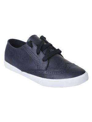 navy leatherette lace up sneakers - 15430024 - Standard Image - 1
