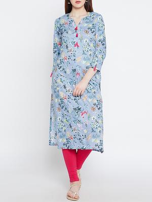 printed kurta with tassels - 15430046 - Standard Image - 2