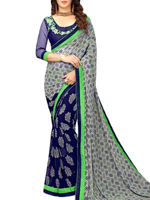 Printed half and half saree with blouse - 15430071 - Standard Image - 1