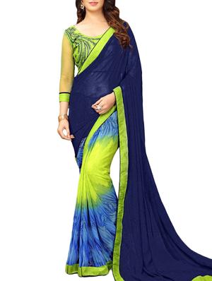 Printed half and half saree with blouse - 15430072 - Standard Image - 1
