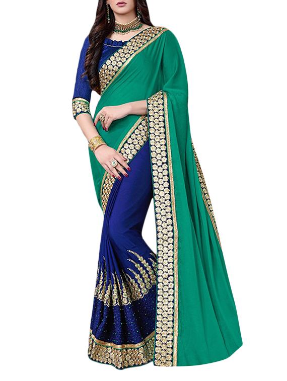 Zari embroidered half and half saree with blouse - 15430077 - Zoom Image - 1