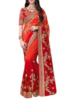 Golden zari embroidered saree with blouse - 15430078 - Standard Image - 1