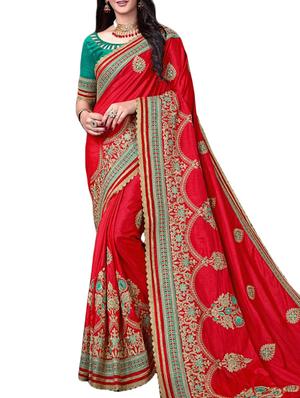 Golden zari embroidered saree with blouse - 15430079 - Standard Image - 1