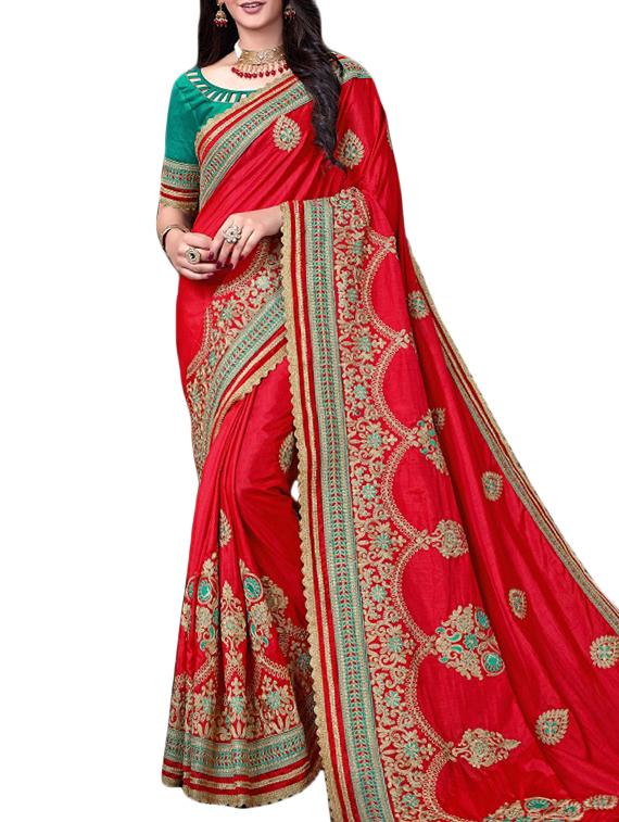 Golden zari embroidered saree with blouse - 15430079 - Zoom Image - 1