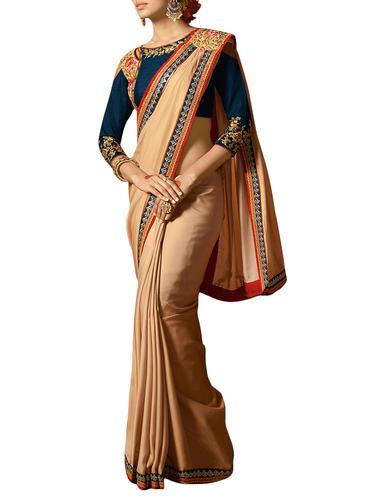 Zari bordered saree with blouse - 15430090 - Very Small Image - 1