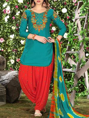 Embroidered unstitched patiyala suit - 15430129 - Standard Image - 1