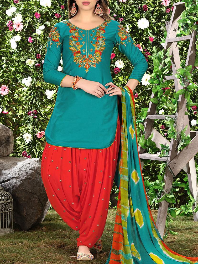 Embroidered unstitched patiyala suit - 15430129 - Zoom Image - 1