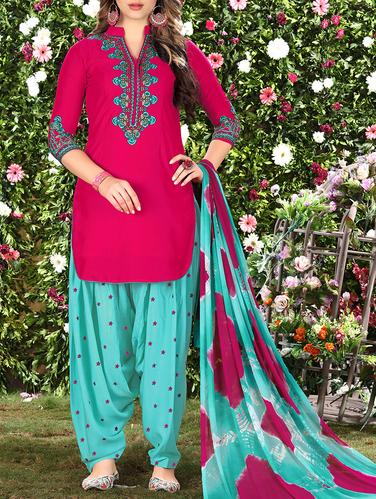 Embroidered unstitched patiyala suit - 15430130 - Very Small Image - 1