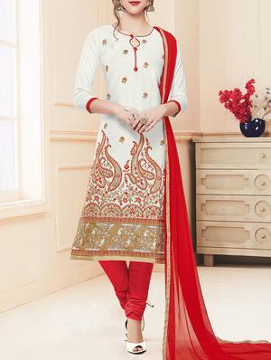 Embroidered unstitched churidaar suit - 15430151 - Standard Image - 1