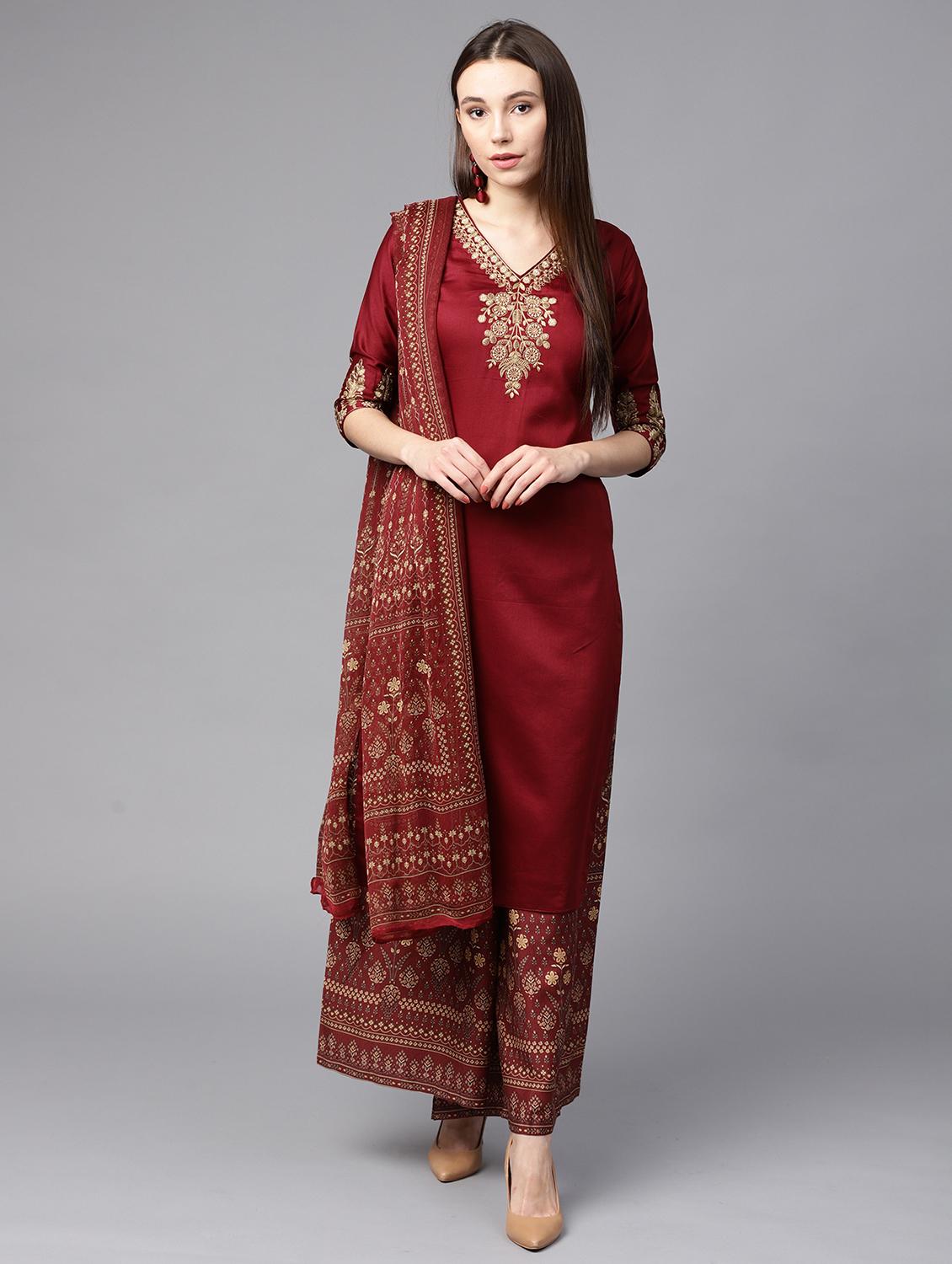 embroidered unstitched palazzo suit - 15430161 - Zoom Image - 1