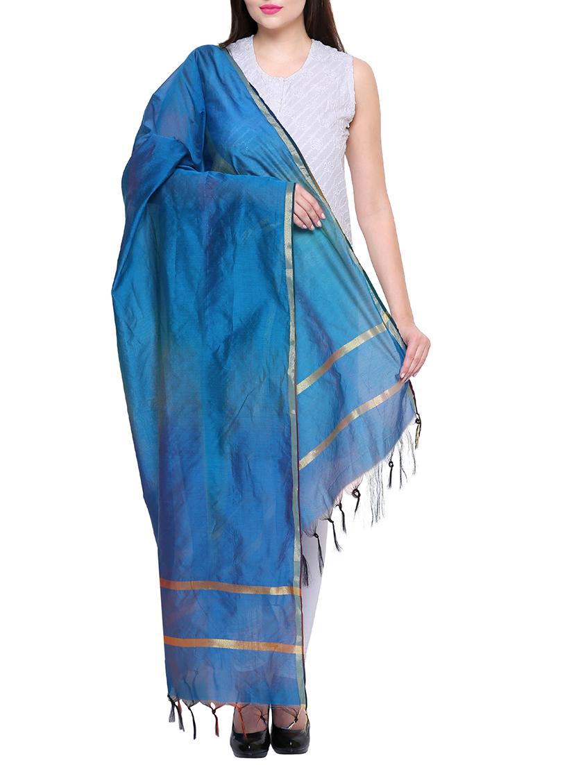 blue cotton blend woven dupatta - 15430512 - Zoom Image - 1