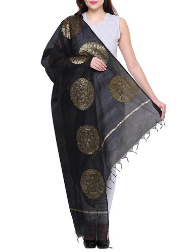 black cotton blend woven dupatta - 15430513 - Very Small Image - 1