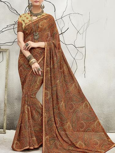 Paisley Printed saree with blouse - 15430568 - Very Small Image - 1