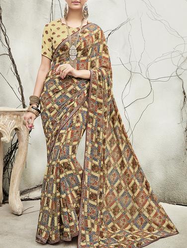 Floral printed saree with blouse - 15430572 - Very Small Image - 1