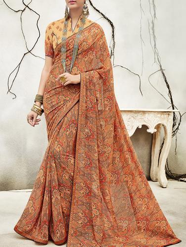 Paisley Printed saree with blouse - 15430577 - Very Small Image - 1