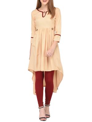Beige high-low kurta - 15430610 - Standard Image - 1