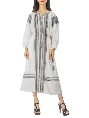 embroidered button down belted maxi dress - 15430999 - Very Small Image - 1