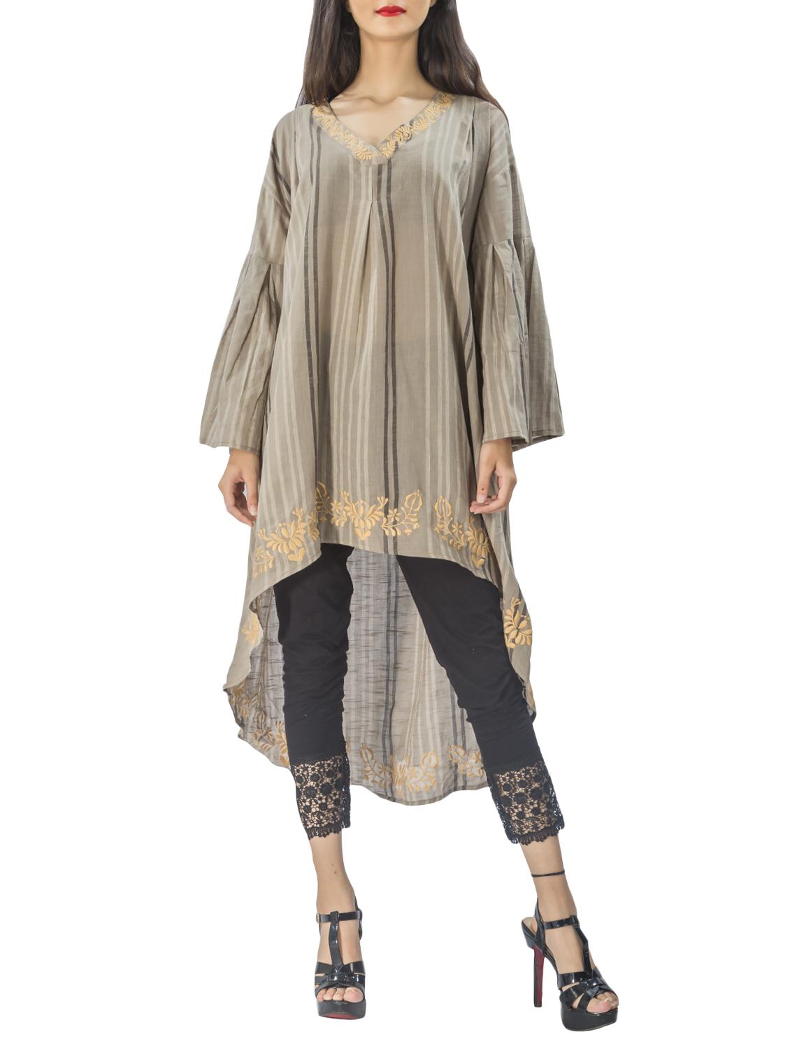 Asymmetric embroidered kurta - 15431008 - Zoom Image - 1