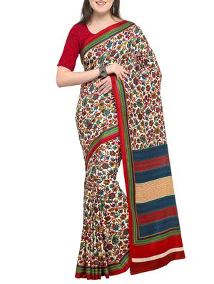 striped pallu kalamkari printed saree with blouse - 15431060 - Standard Image - 1