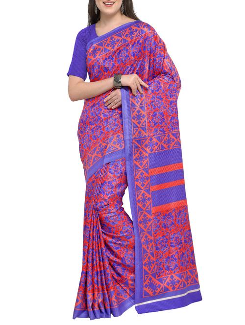 abstract red printed saree with blouse - 15431061 - Standard Image - 1