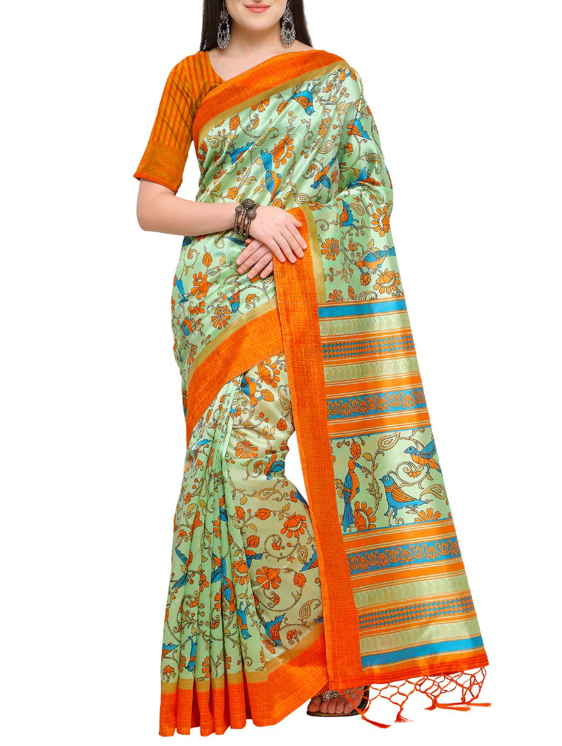 kalamkari printed mysore silk saree with tassels with blouse - 15431091 - Zoom Image - 1
