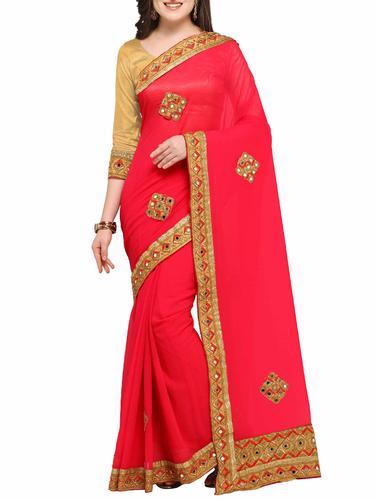 mirror work pink embroidered saree with blouse - 15431108 - Very Small Image - 1