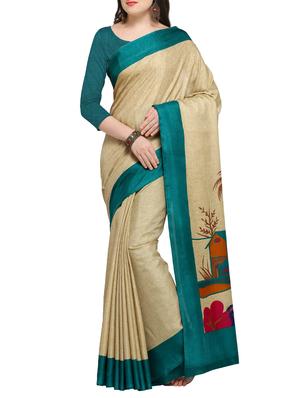 contrast border printed pallu saree with blouse - 15431133 - Standard Image - 1