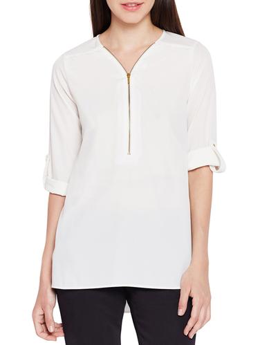 Zip up neck high low tunic - 15431276 - Very Small Image - 1