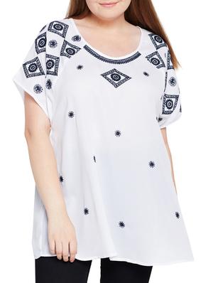 raglan sleeved embroidered plus tunic - 15431295 - Standard Image - 1