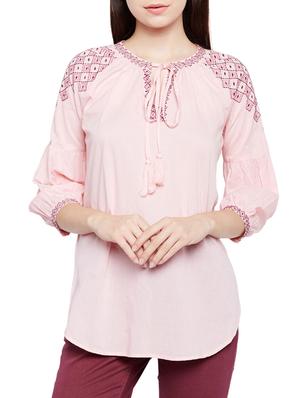 tie-up neck embroidered tunic - 15431327 - Standard Image - 1