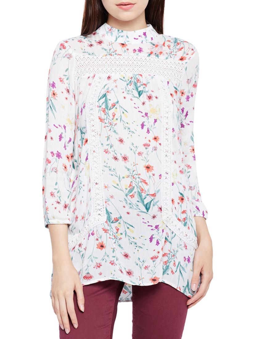 mock neck floral lace detail tunic - 15431333 - Zoom Image - 1