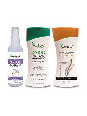 KAZIMA ONION Herbal HAIR OIL (100 ML) + SHAMPOO 200ML+ CONDITIONER 200ML - 15431422 - Standard Image - 1
