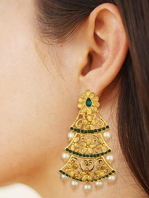 gold metal drop earrings - 15431723 - Standard Image - 1