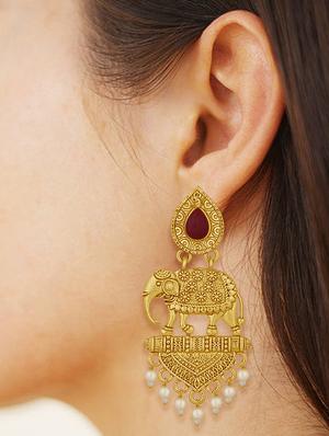 gold metal drop earrings - 15431743 - Standard Image - 1