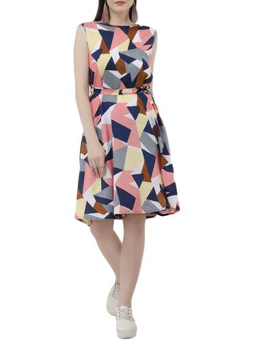 Geometric print belted dress - 15431748 - Very Small Image - 1