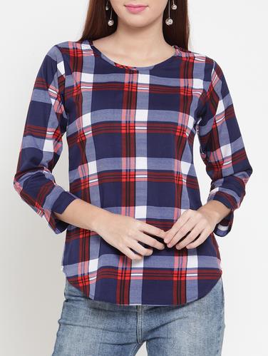 checkered round neck top - 15431857 - Very Small Image - 1