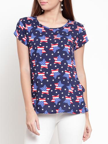 printed round neck top - 15431871 - Very Small Image - 1