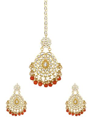 earrings & maangteeka set - 15431900 - Standard Image - 1