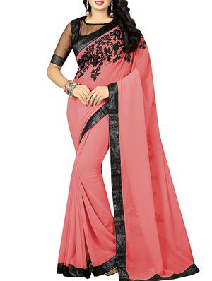 lace border thread embroidered saree with blouse - 15432597 - Standard Image - 1
