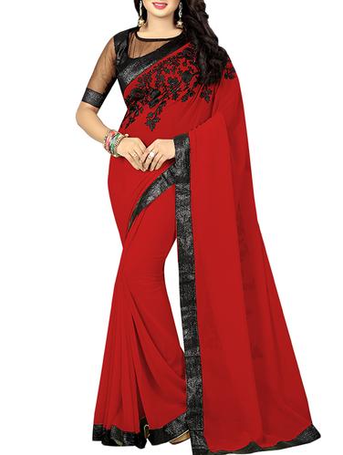 lace border thread embroidered saree with blouse - 15432605 - Very Small Image - 1