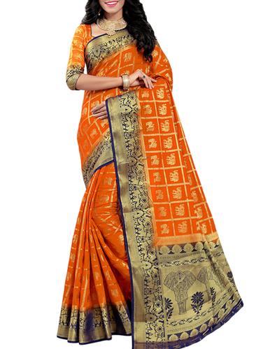 gold border conversational patola saree with blouse - 15432606 - Very Small Image - 1